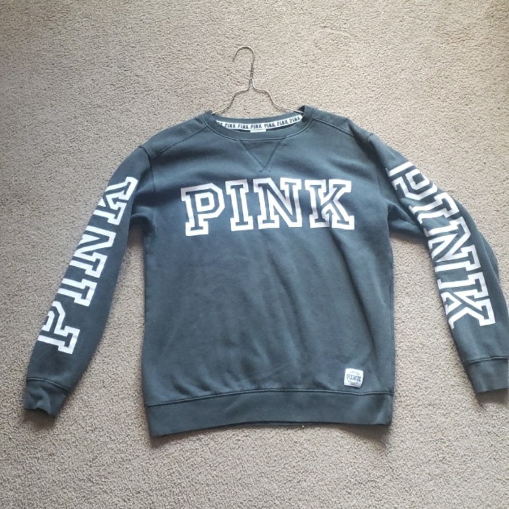 Pink Victoria's Secret Green and White Sweatshirt